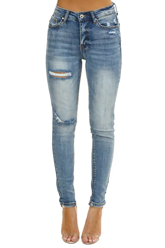 Special A Faded Medium Wash High Rise Distressed Skinny Jeans sold by Lime Lush