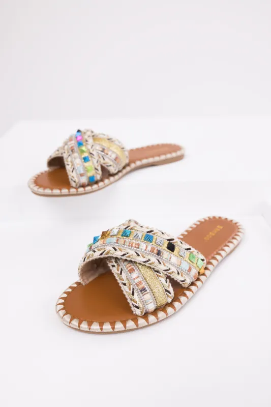 Gold Crisscross Strap Boho Style Sandals sold by Lime Lush