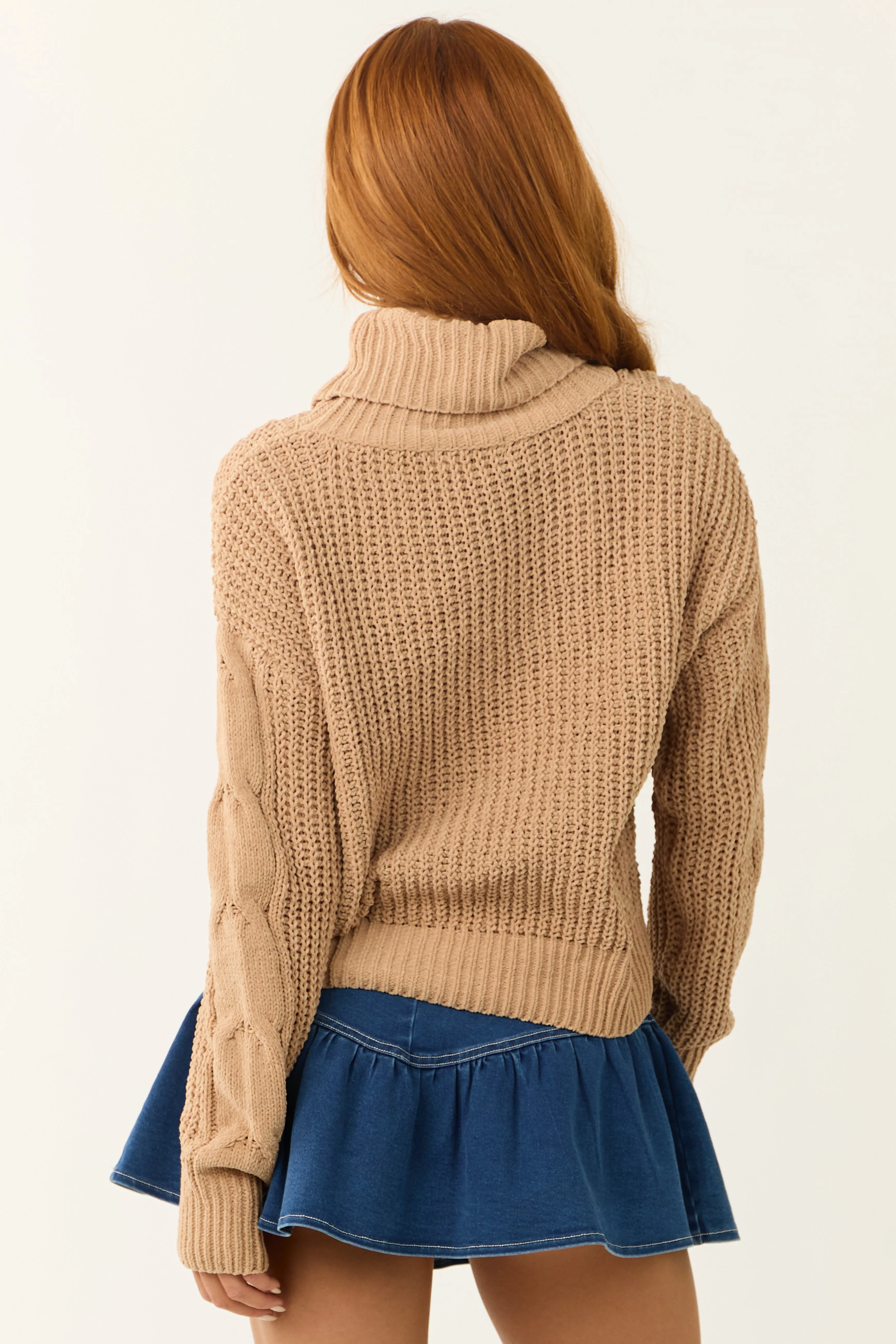 Latte Turtleneck Cable Knit Chenille Sweater sold by Lime Lush product image thumbnail 5