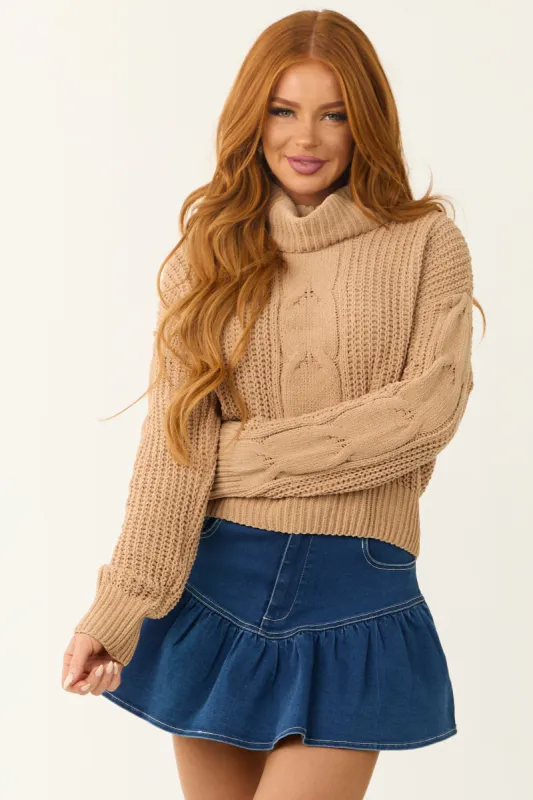 Latte Turtleneck Cable Knit Chenille Sweater sold by Lime Lush