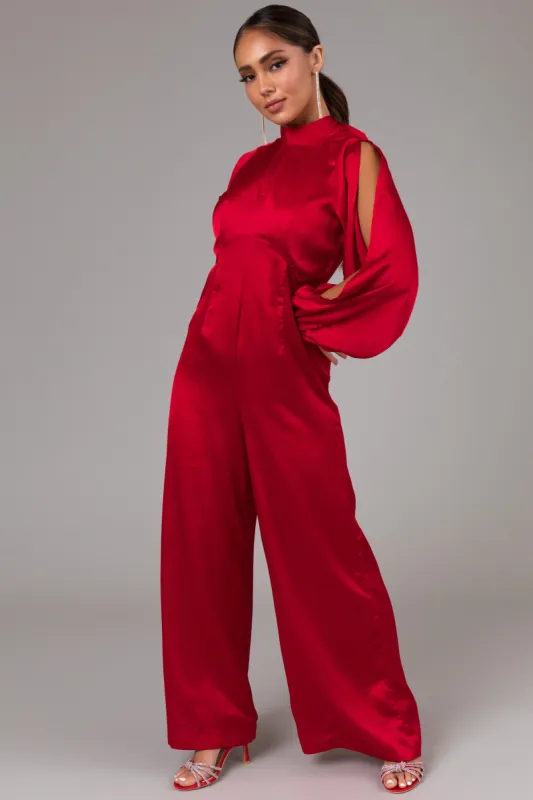 Cranberry Long Sleeves with Slits Jumpsuit sold by Lime Lush