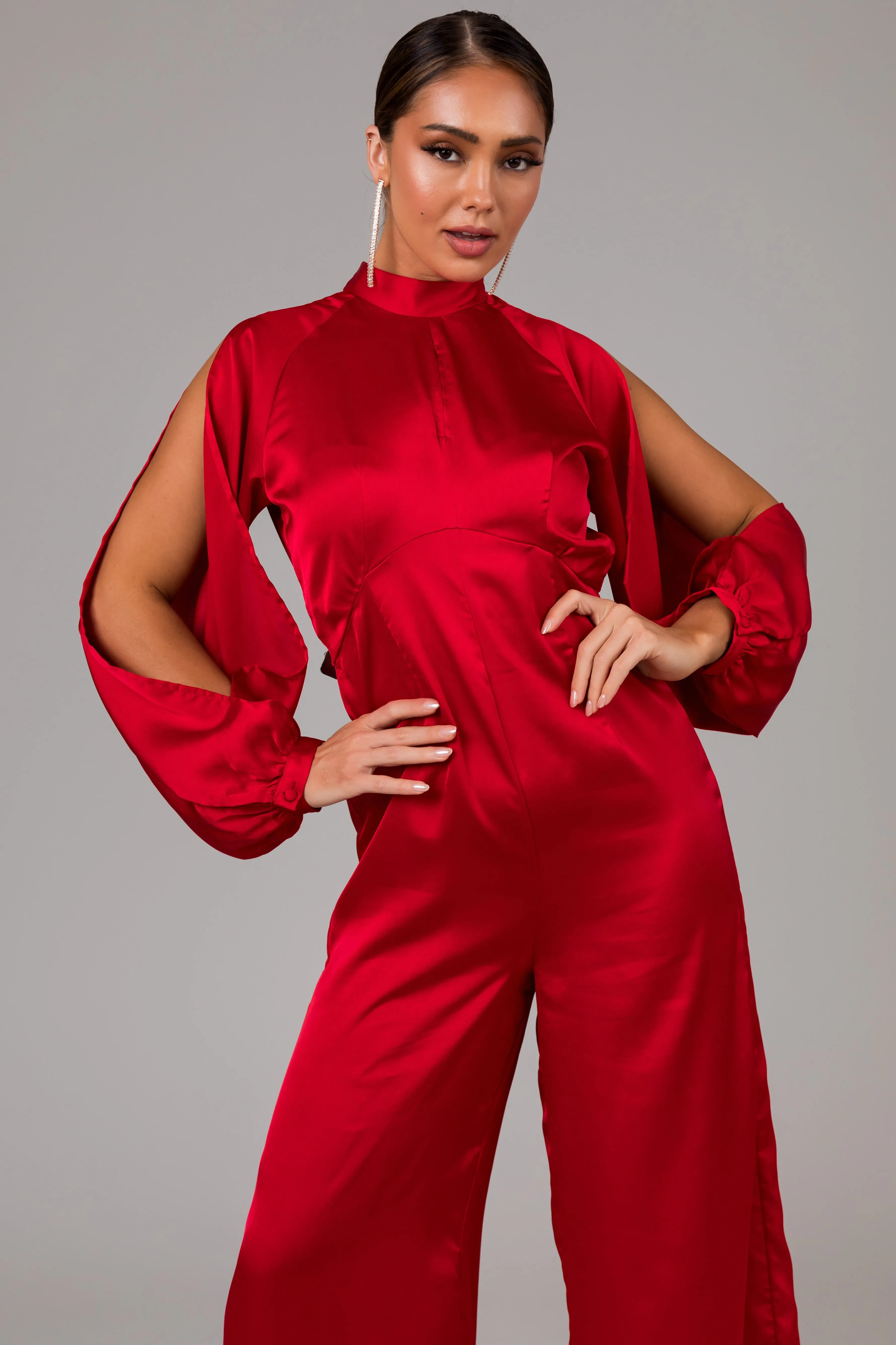 Cranberry Long Sleeves with Slits Jumpsuit sold by Lime Lush product image thumbnail 3