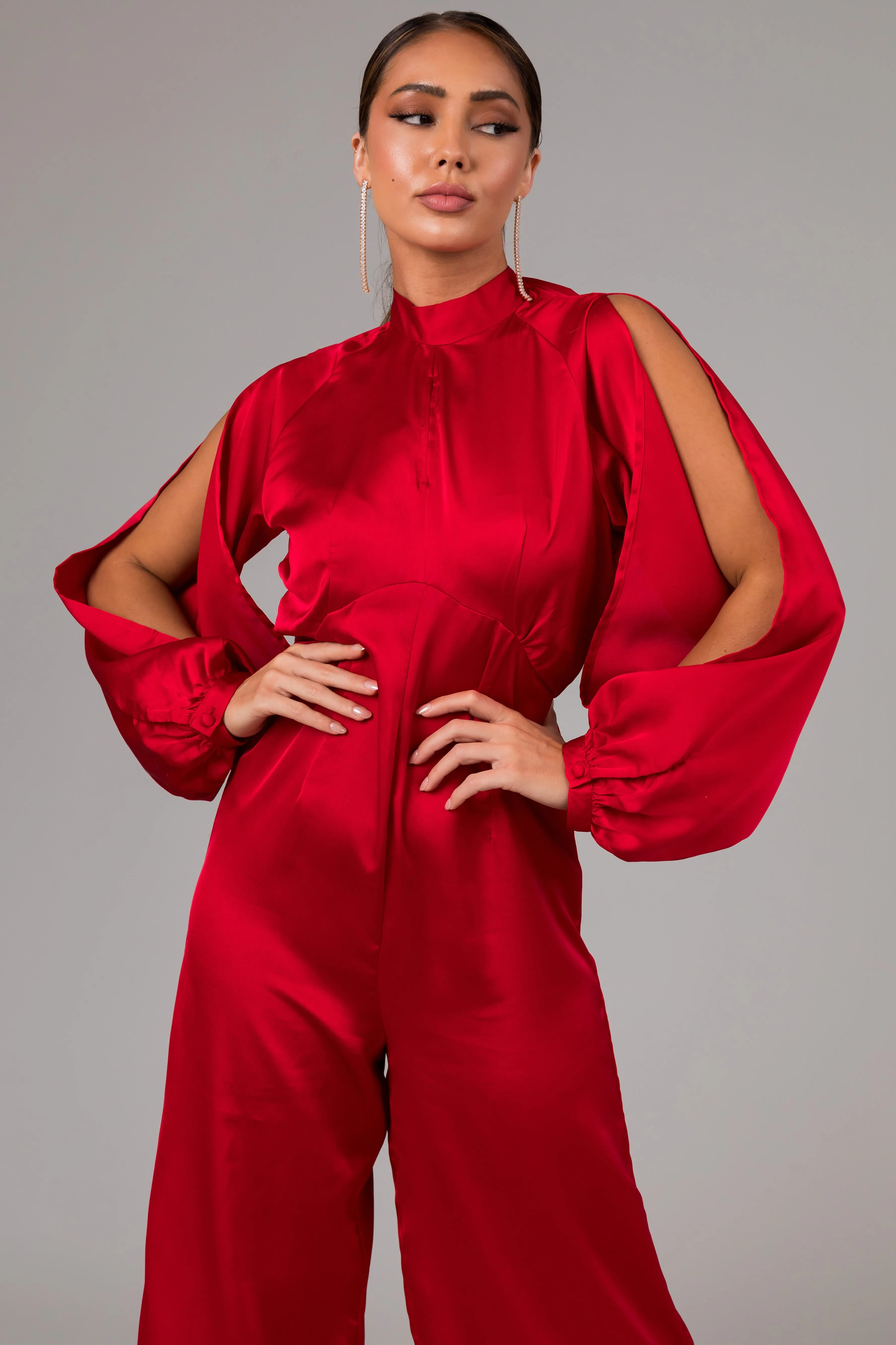 Cranberry Long Sleeves with Slits Jumpsuit sold by Lime Lush product image thumbnail 2
