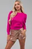 Magenta Puff Shoulder Quilted Sweater sold by Lime Lush