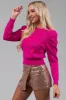 Magenta Puff Shoulder Quilted Sweater sold by Lime Lush