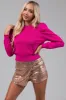 Magenta Puff Shoulder Quilted Sweater sold by Lime Lush