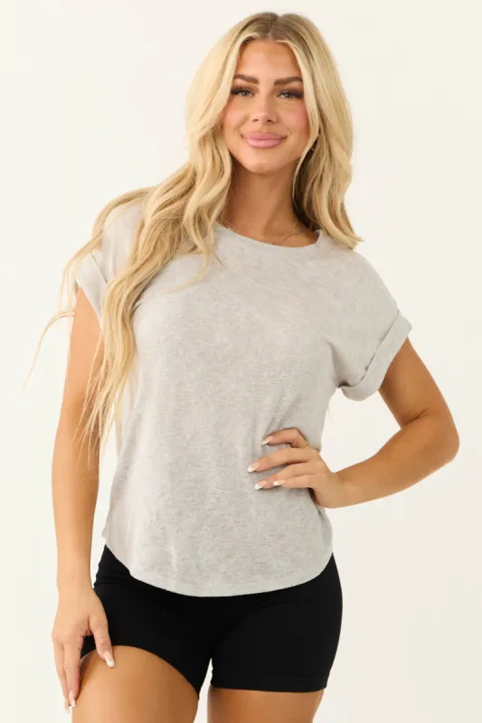 Dove Grey Slub Knit Cuffed Short Sleeve Tee sold by Lime Lush
