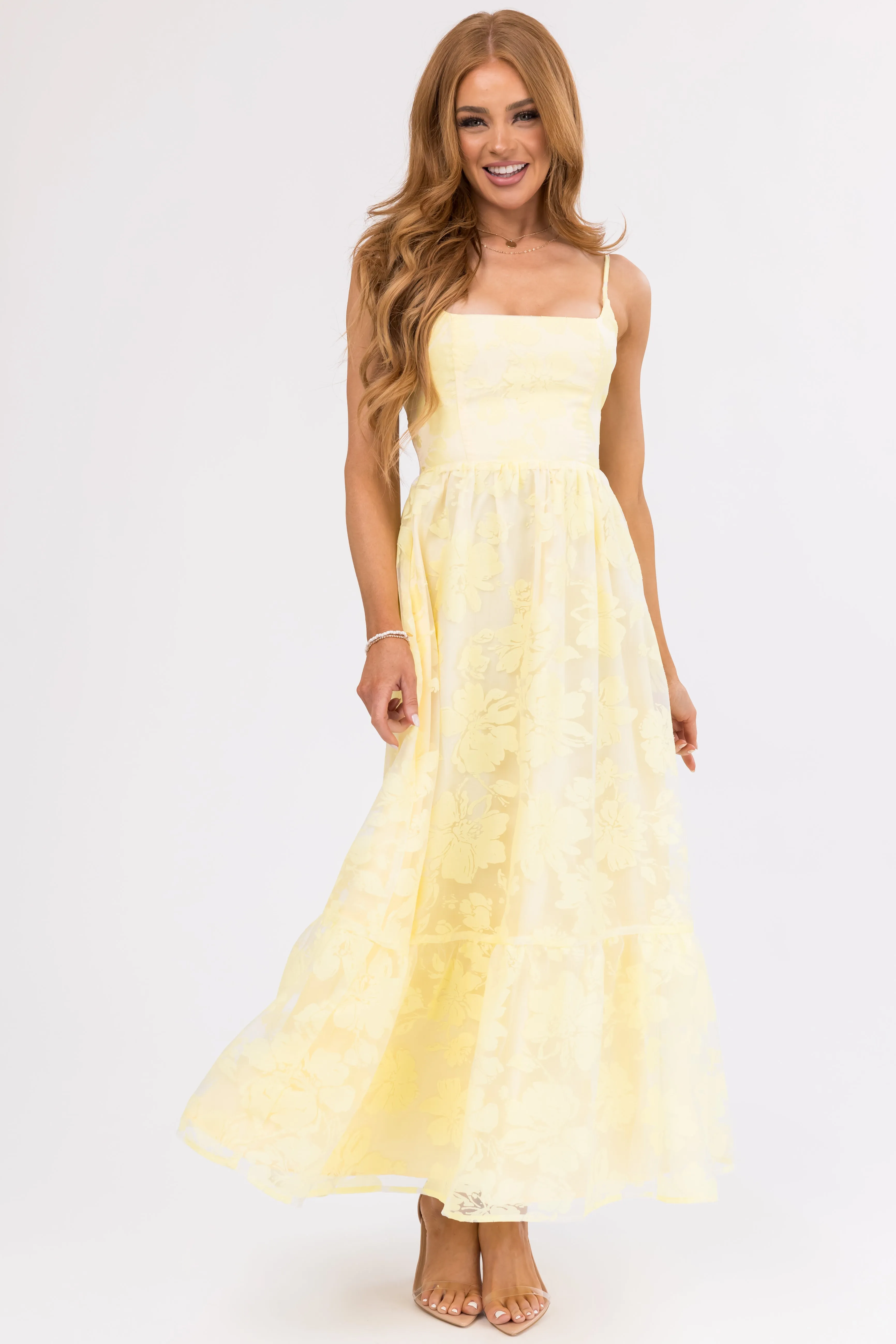 Honeysuckle Floral Mesh Sleeveless Maxi Dress sold by Lime Lush product image thumbnail 4