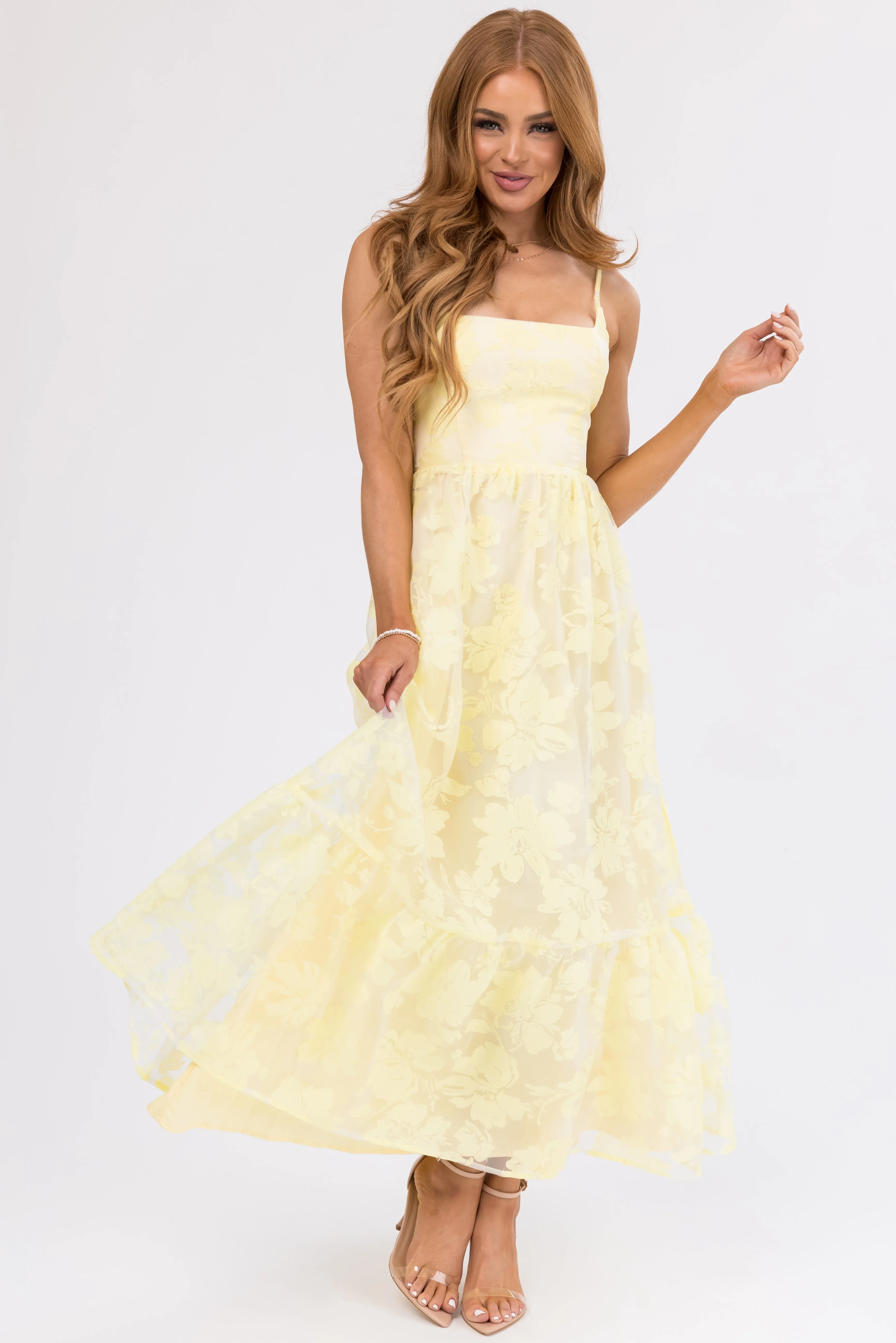 Honeysuckle Floral Mesh Sleeveless Maxi Dress sold by Lime Lush product image thumbnail 3