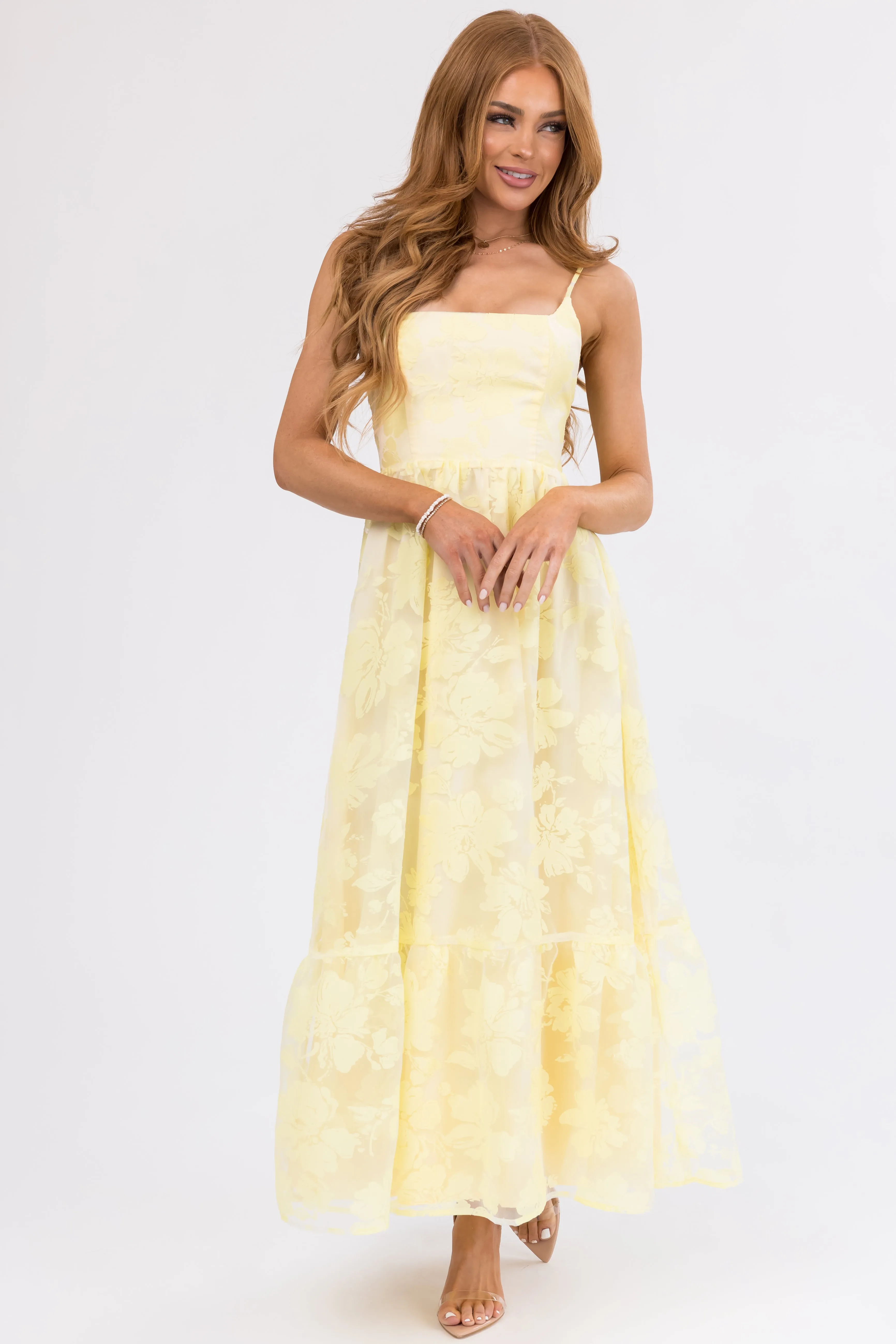 Honeysuckle Floral Mesh Sleeveless Maxi Dress sold by Lime Lush product image thumbnail 5