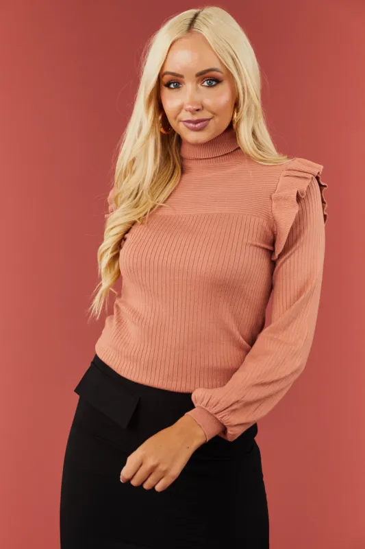 Ginger Ribbed Turtleneck Ruffle Sweater sold by Lime Lush