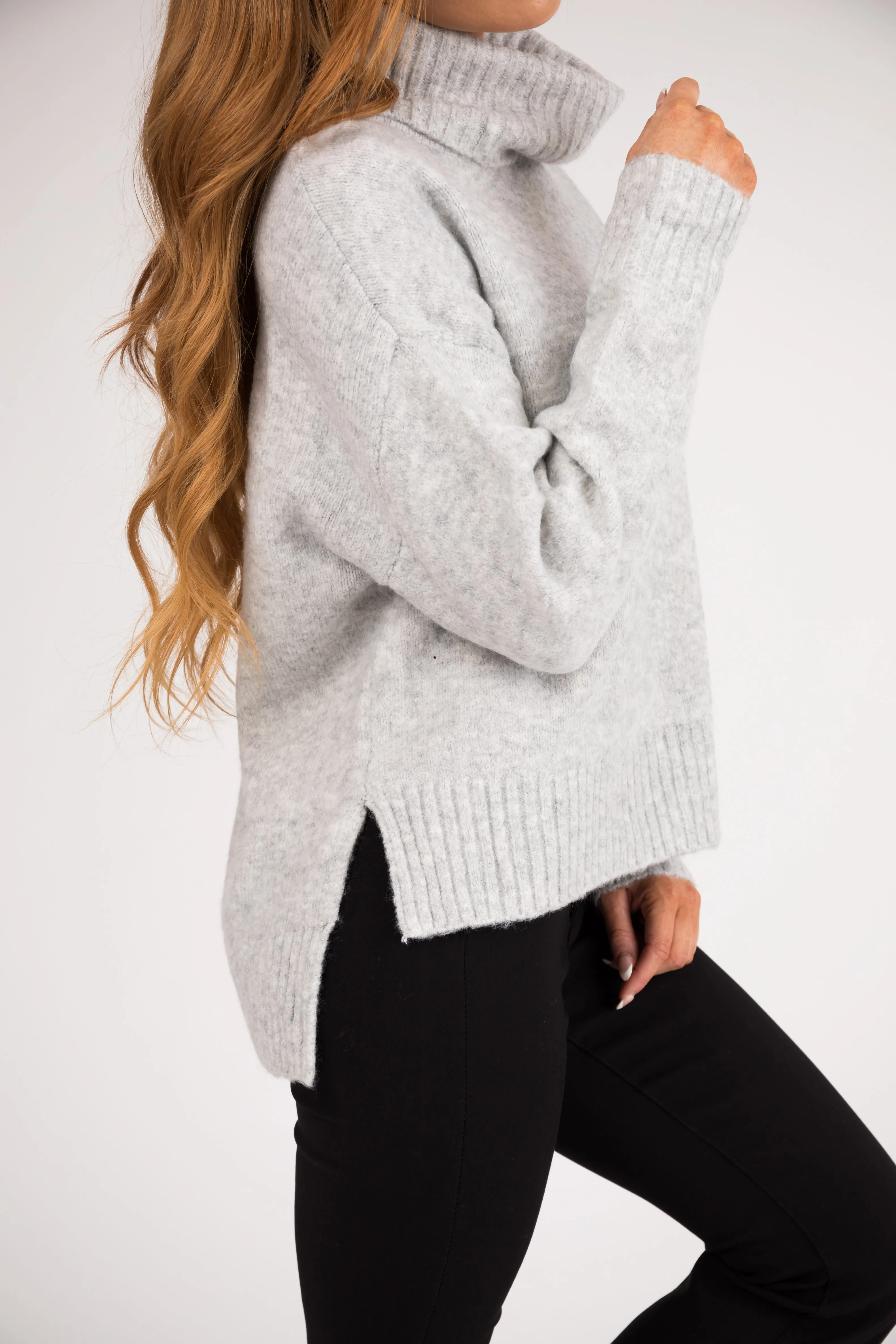 Dove Grey Wide Turtleneck Side Slit Sweater sold by Lime Lush product image thumbnail 4
