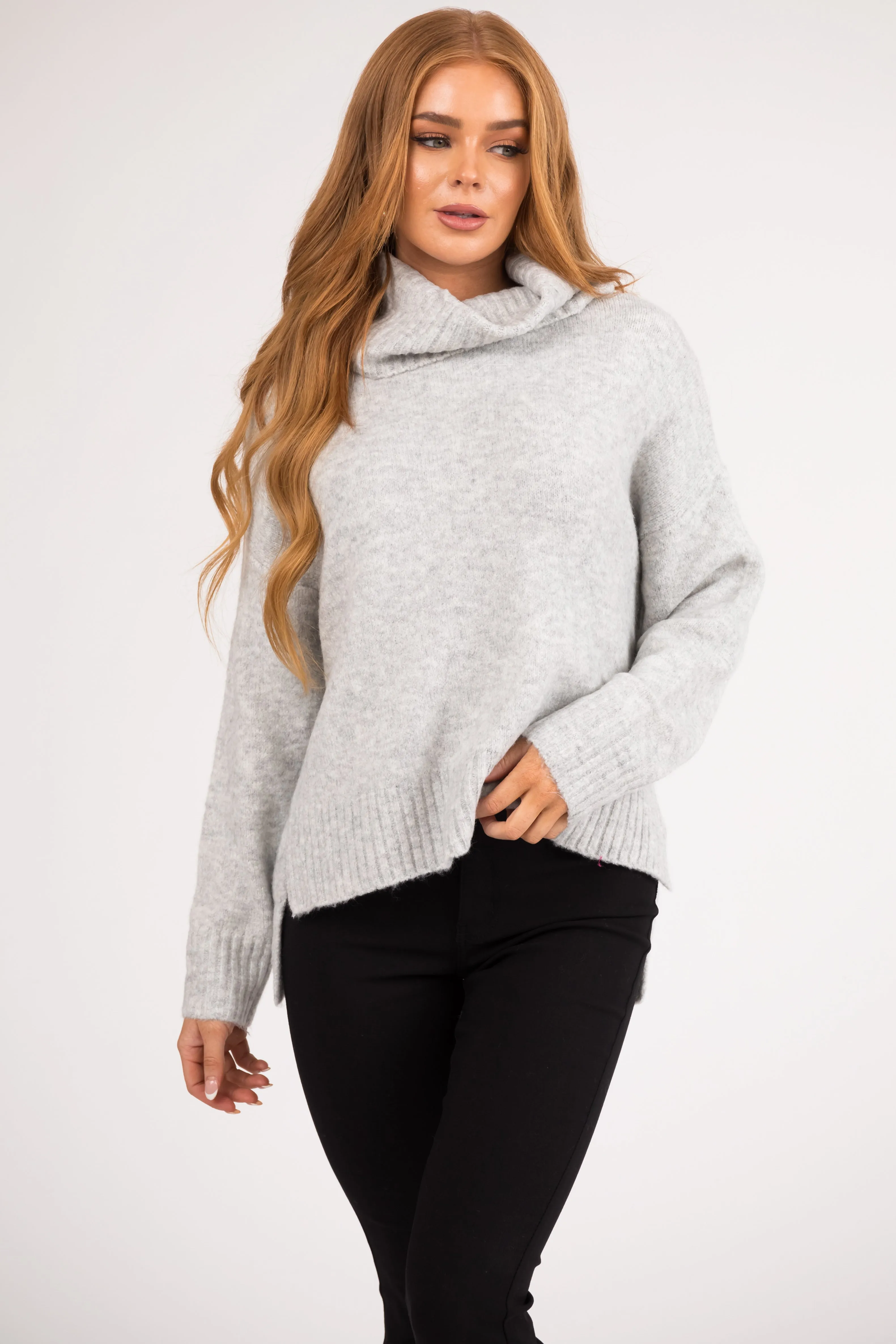 Dove Grey Wide Turtleneck Side Slit Sweater sold by Lime Lush product image thumbnail 2