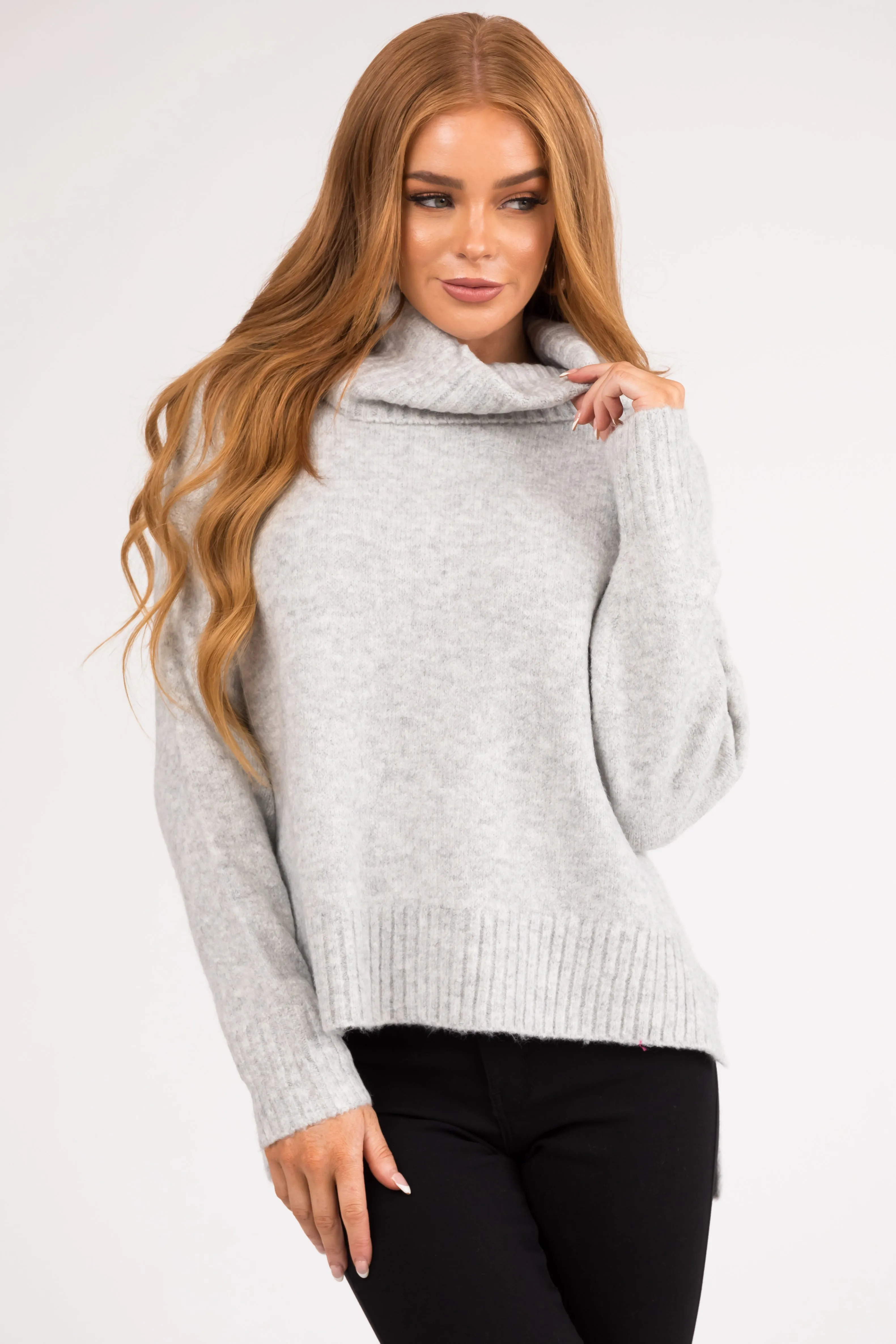 Dove Grey Wide Turtleneck Side Slit Sweater sold by Lime Lush