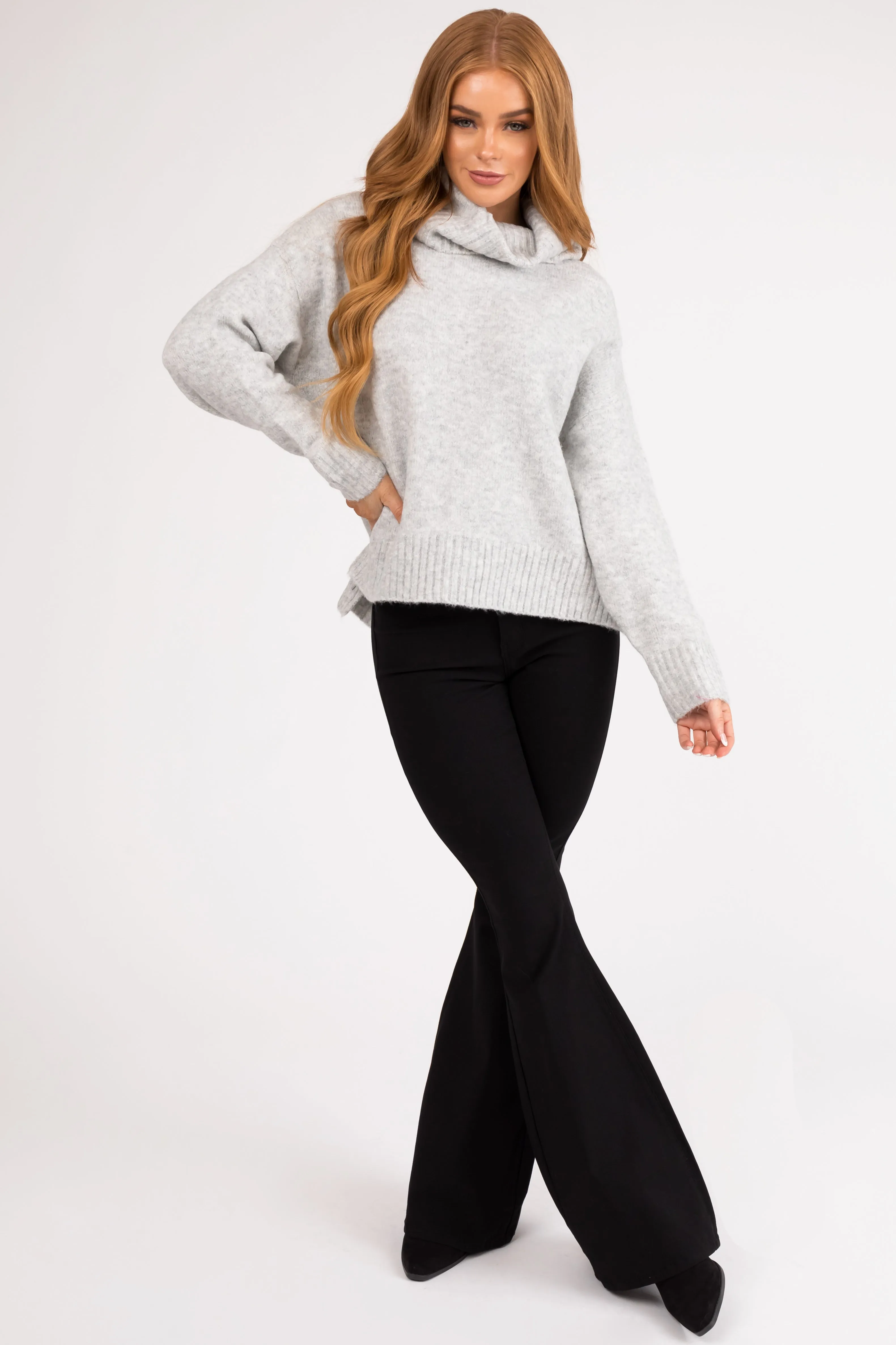 Dove Grey Wide Turtleneck Side Slit Sweater sold by Lime Lush product image thumbnail 3