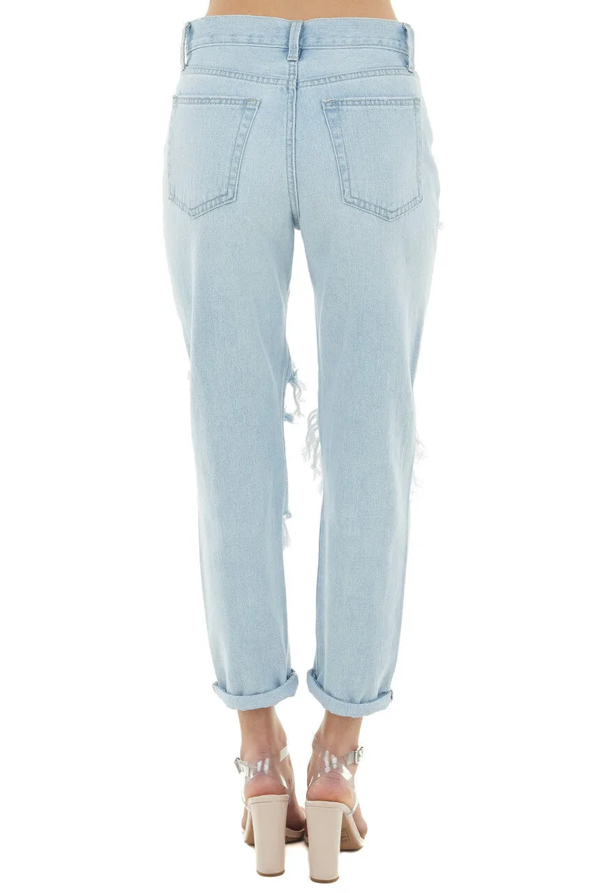 Just Panmaco Light Wash High Rise Boyfriend Distressed Jeans sold by Lime Lush product image thumbnail 3