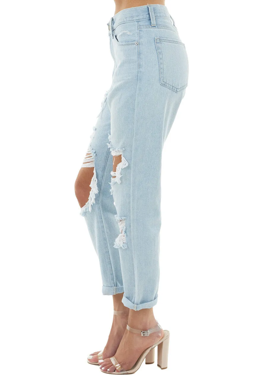 Just Panmaco Light Wash High Rise Boyfriend Distressed Jeans sold by Lime Lush product image thumbnail 2
