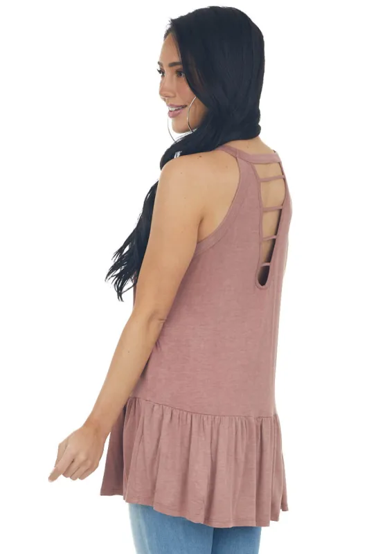 Marsala Halter Neck Drop Waist Top with Ladder Back sold by Lime Lush