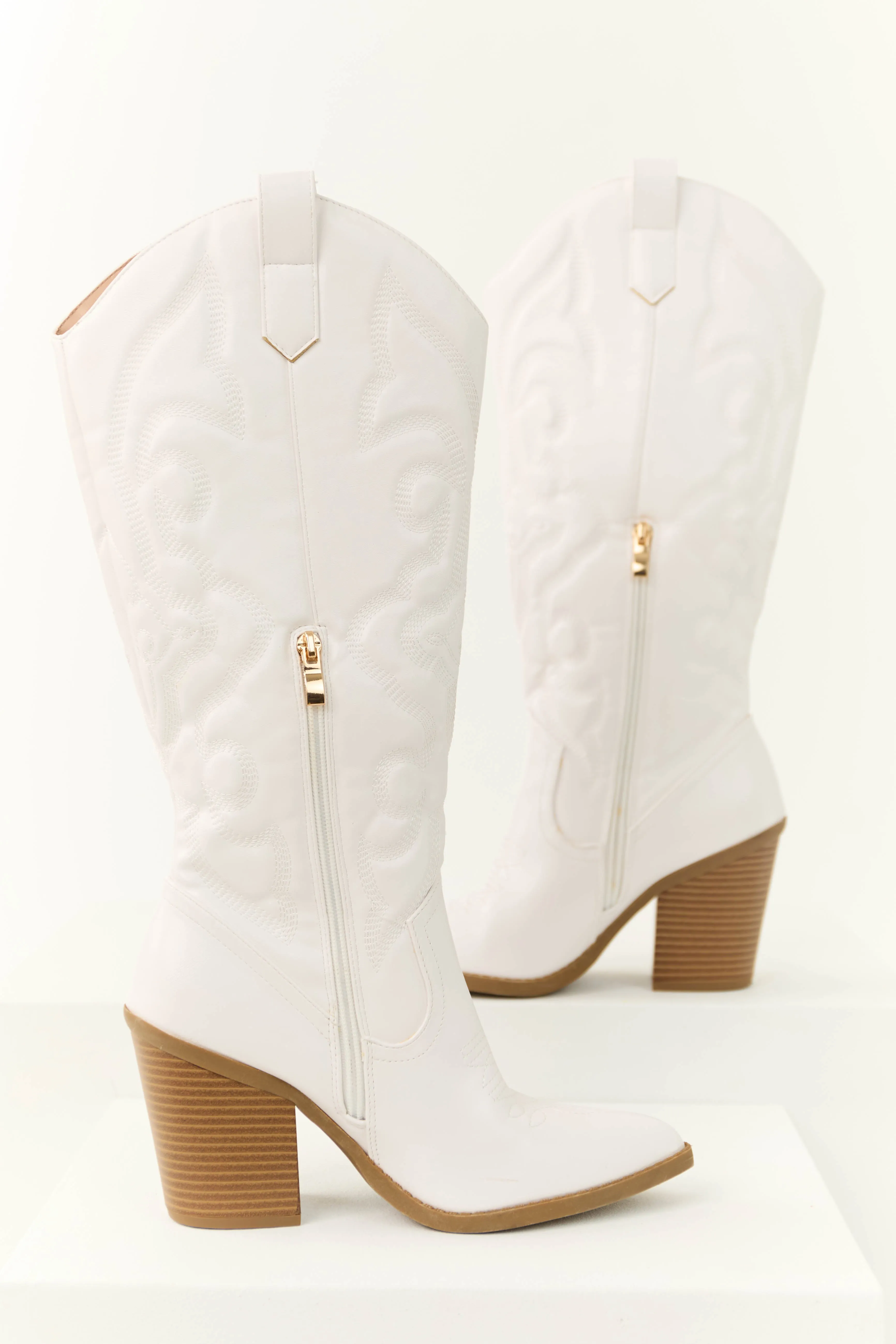Pearl White Faux Leather Embroidered Western Boots sold by Lime Lush product image thumbnail 2