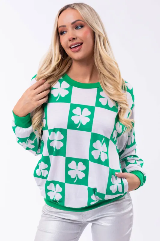 Jade Checkered Clover Lightweight Sweatshirt made by BiBi