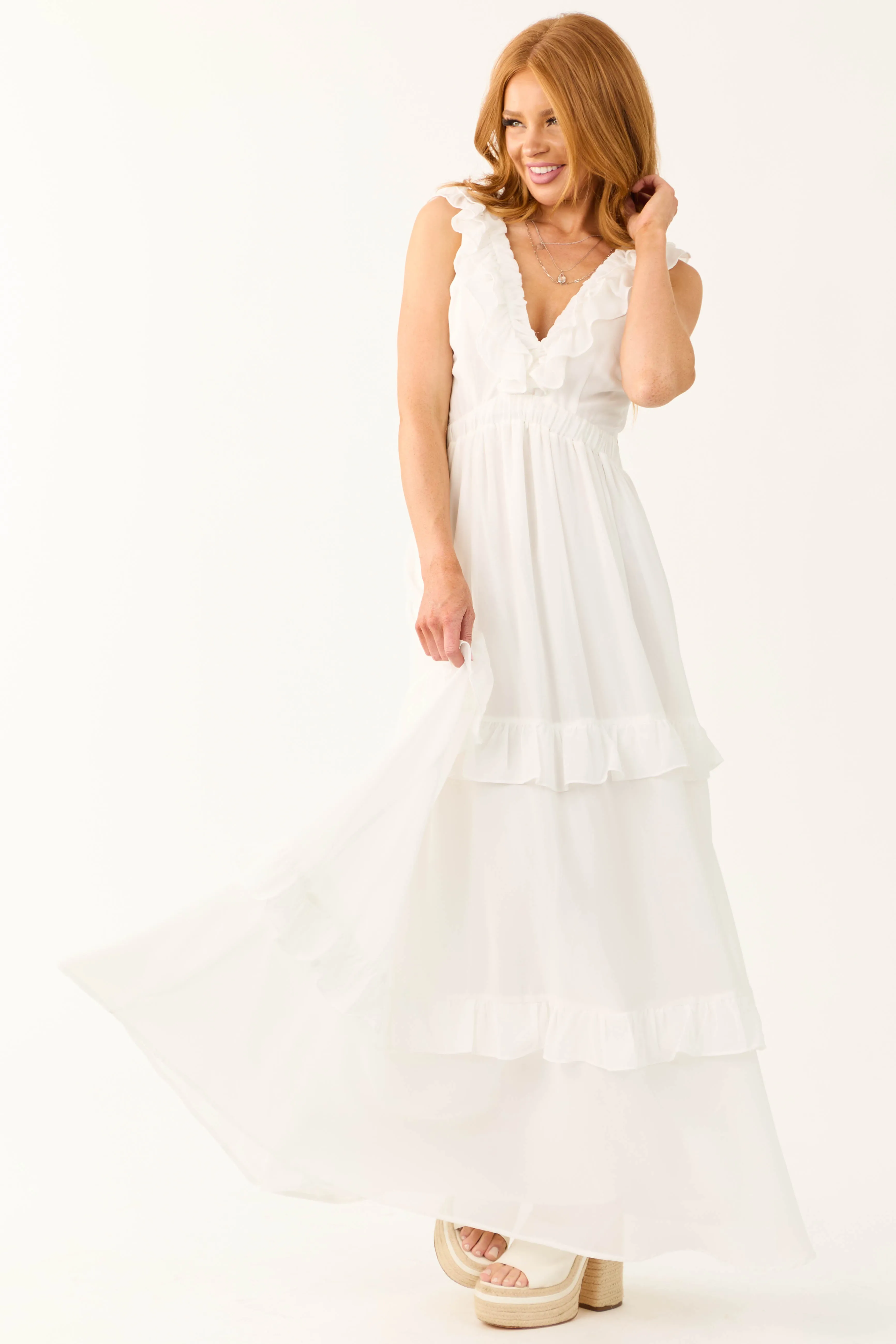 Ivory Ruffle Tiered Sleeveless Maxi Dress sold by Lime Lush product image thumbnail 5