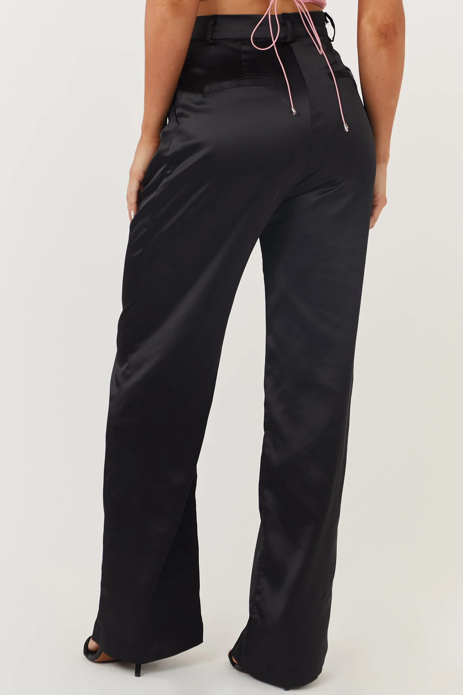 Black High Waisted Wide Leg Satin Pants sold by Lime Lush product image thumbnail 4