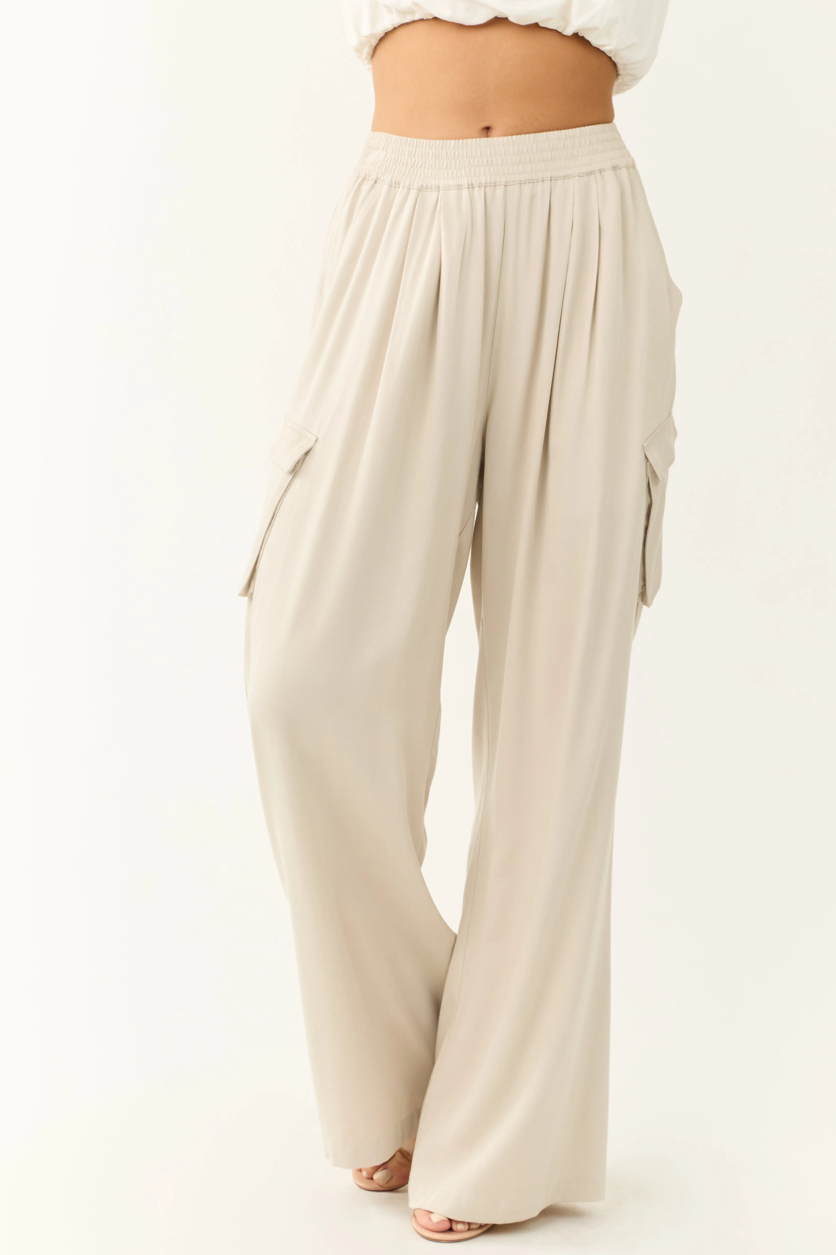 Cloud Wide Leg Smocked Waist Cargo Pants sold by Lime Lush product image thumbnail 2