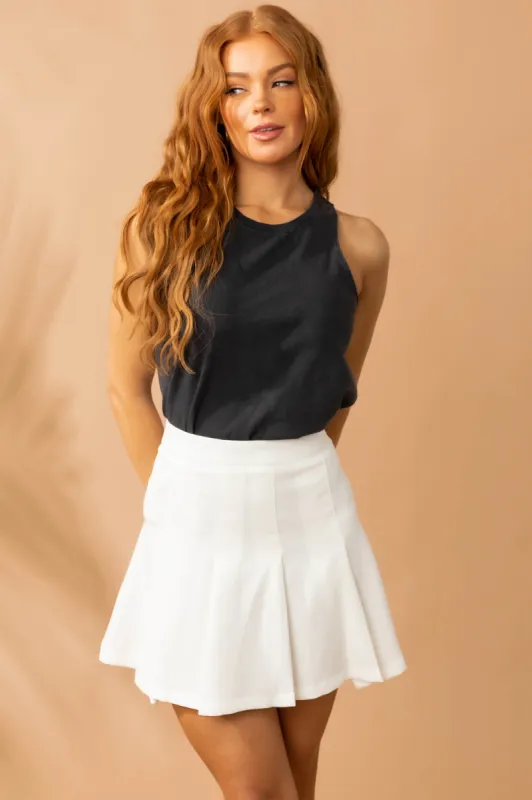 She+Sky Off White Pleated Flare Woven Mini Skirt sold by Lime Lush