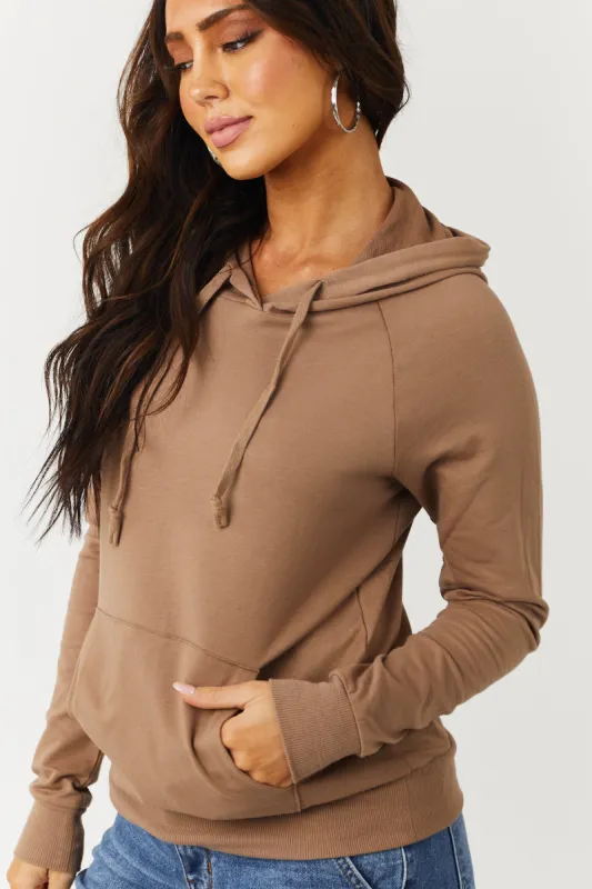 Latte French Terry Lightweight Drawstring Hoodie sold by Lime Lush