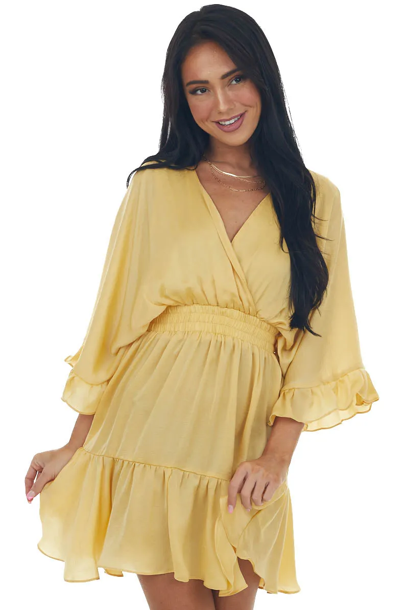 Honeysuckle Kimono Sleeve Ruffle Silky Mini Dress sold by Lime Lush product image thumbnail 3