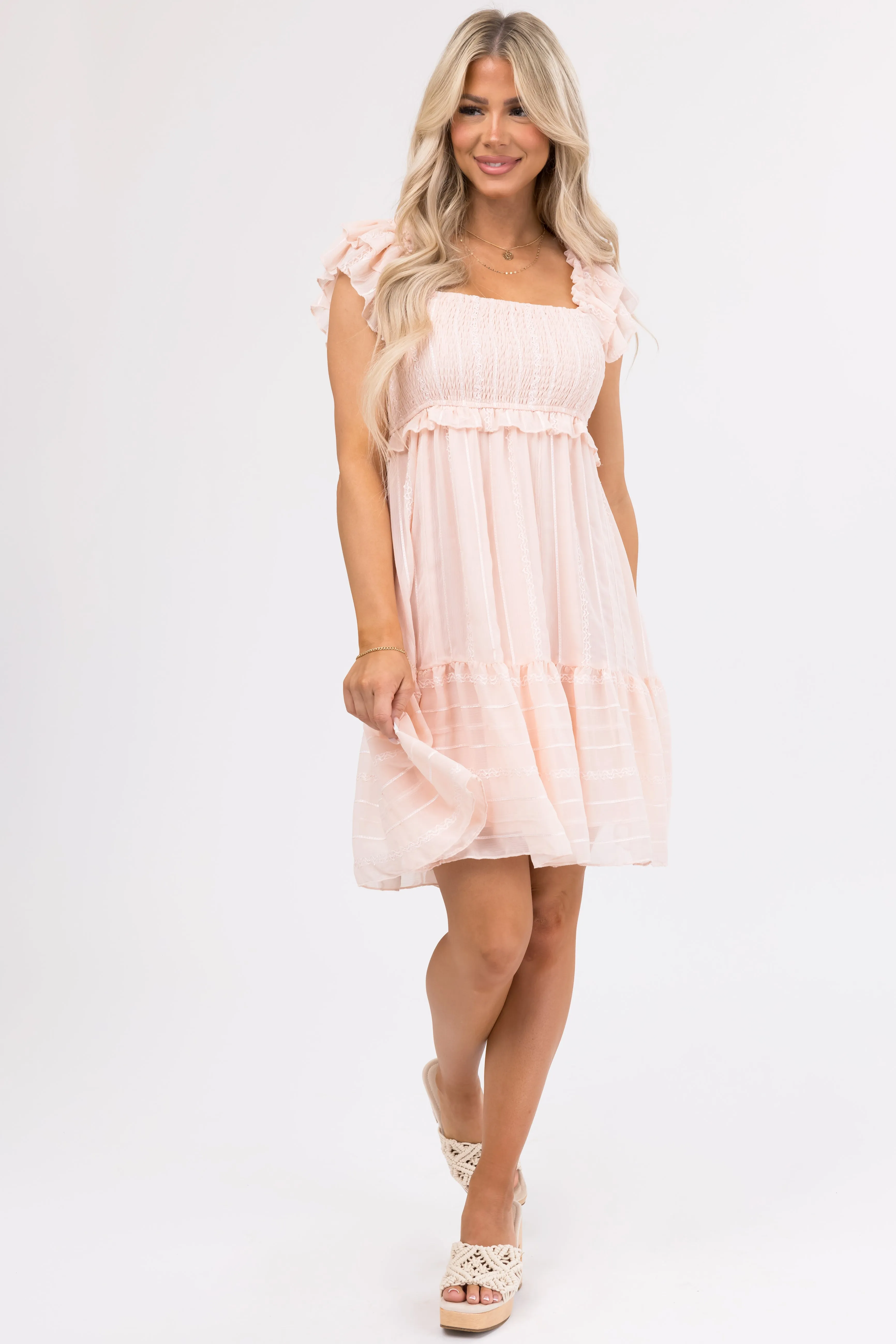 Light Peach Smocked Short Sleeve Mini Dress sold by Lime Lush product image thumbnail 2