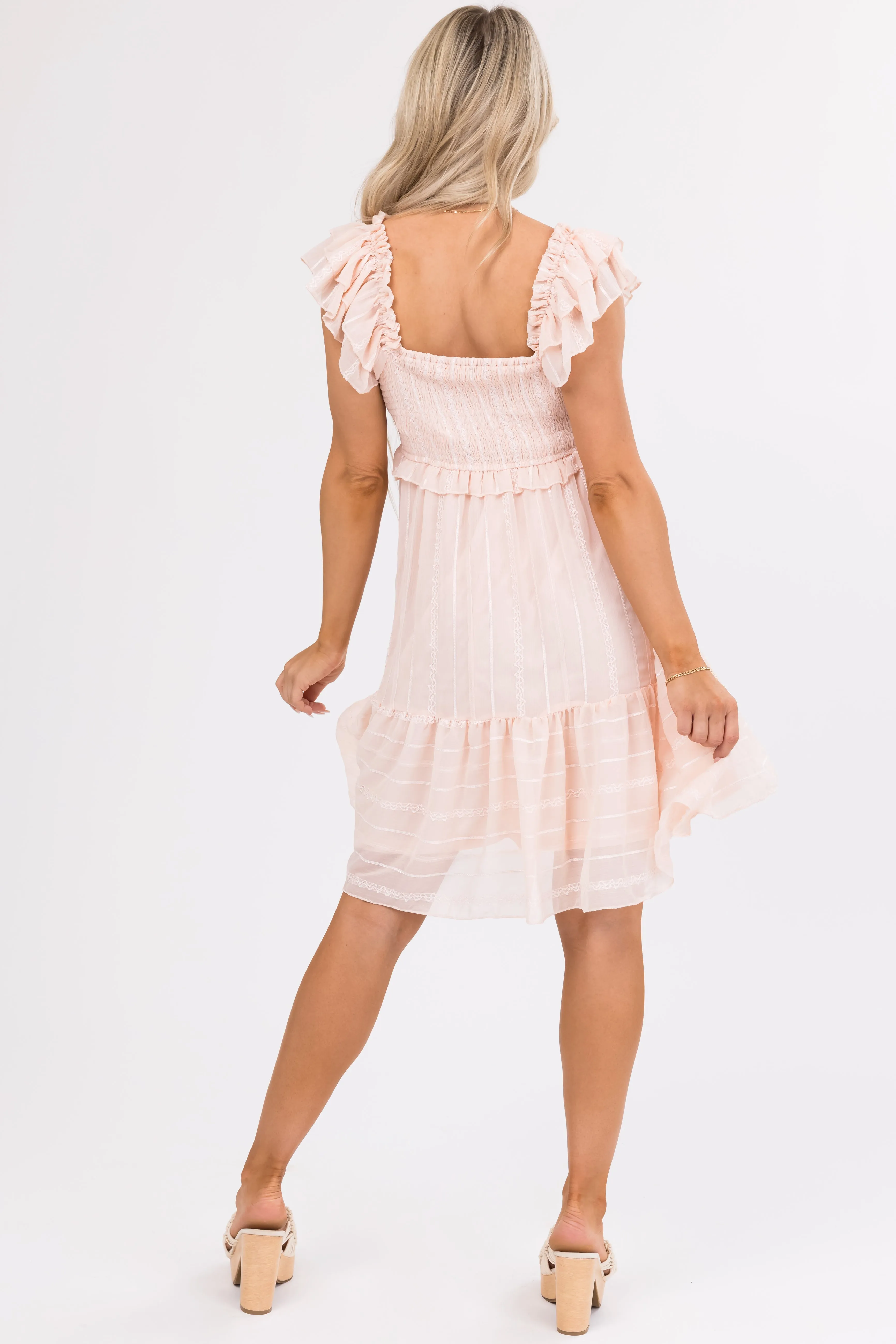 Light Peach Smocked Short Sleeve Mini Dress sold by Lime Lush product image thumbnail 4