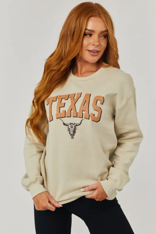Light Sand 'Texas' Skull Cow Graphic Sweatshirt sold by Lime Lush