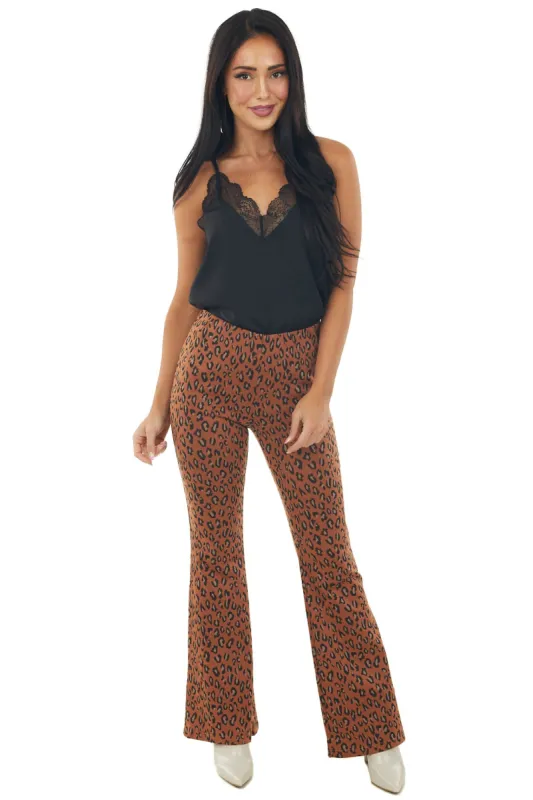 Burnt Orange Leopard Print Knit Flare Pants sold by Lime Lush
