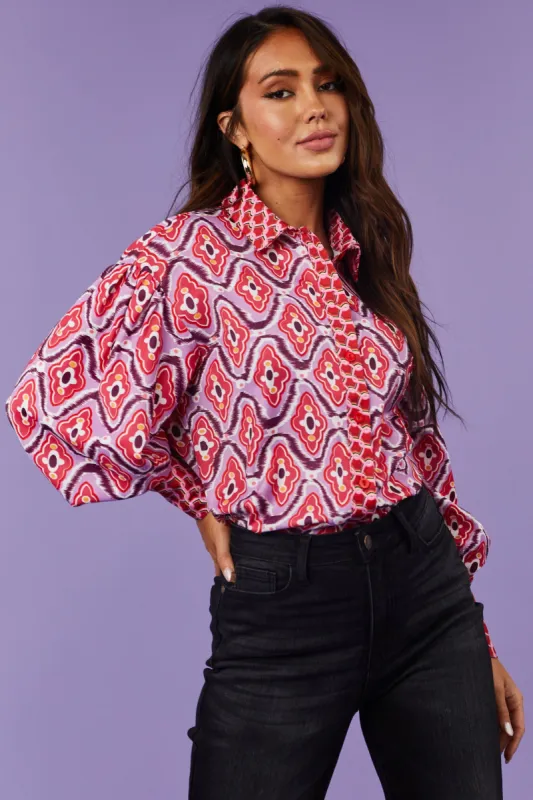 Iris Abstract Print Button Up Long Sleeve Top sold by Lime Lush