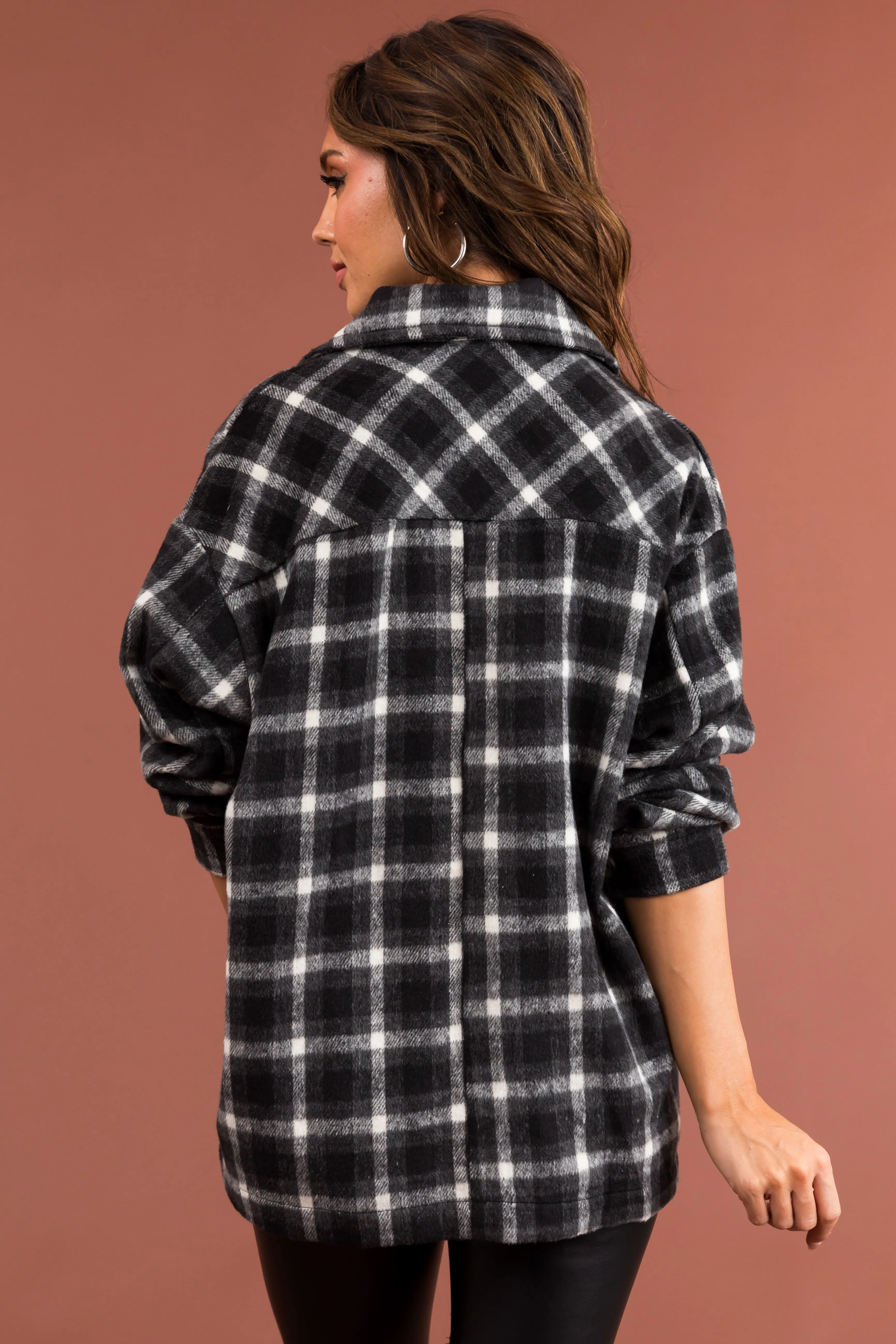 Black and Off White Plaid Button Up Shacket sold by Lime Lush product image thumbnail 5