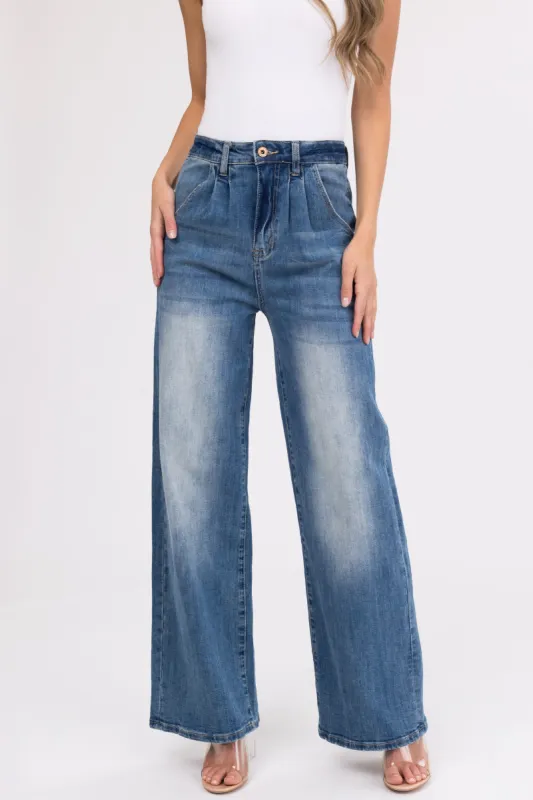 Special A Medium Wash Wide Leg Washed Jeans sold by Lime Lush