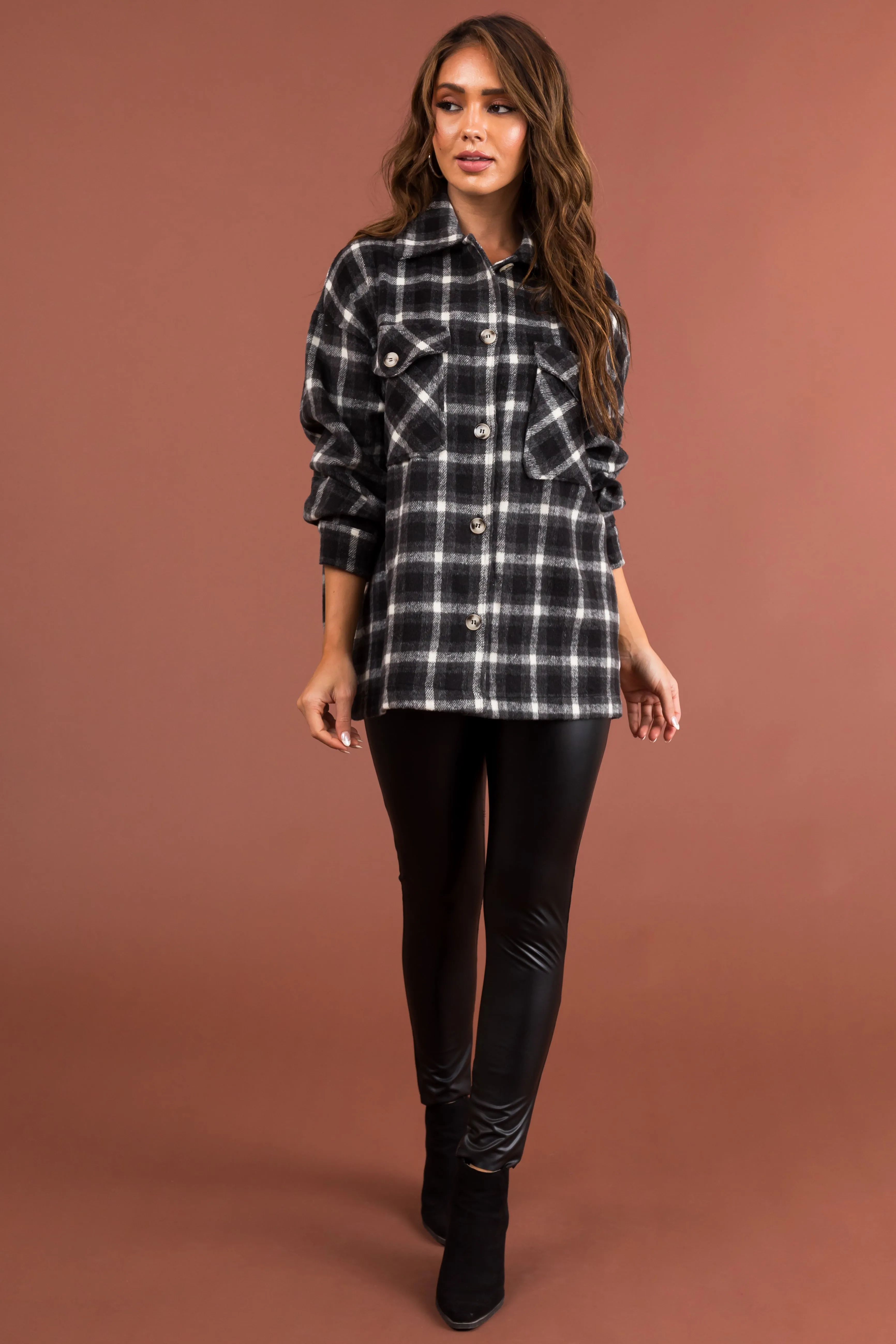 Black and Off White Plaid Button Up Shacket sold by Lime Lush product image thumbnail 3