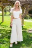 Coconut Wide Leg Side Ruffle Detail Linen Pants sold by Lime Lush