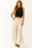Coconut Wide Leg Side Ruffle Detail Linen Pants sold by Lime Lush