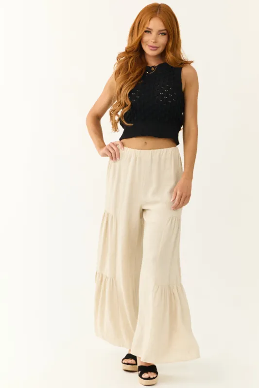 Coconut Wide Leg Side Ruffle Detail Linen Pants sold by Lime Lush