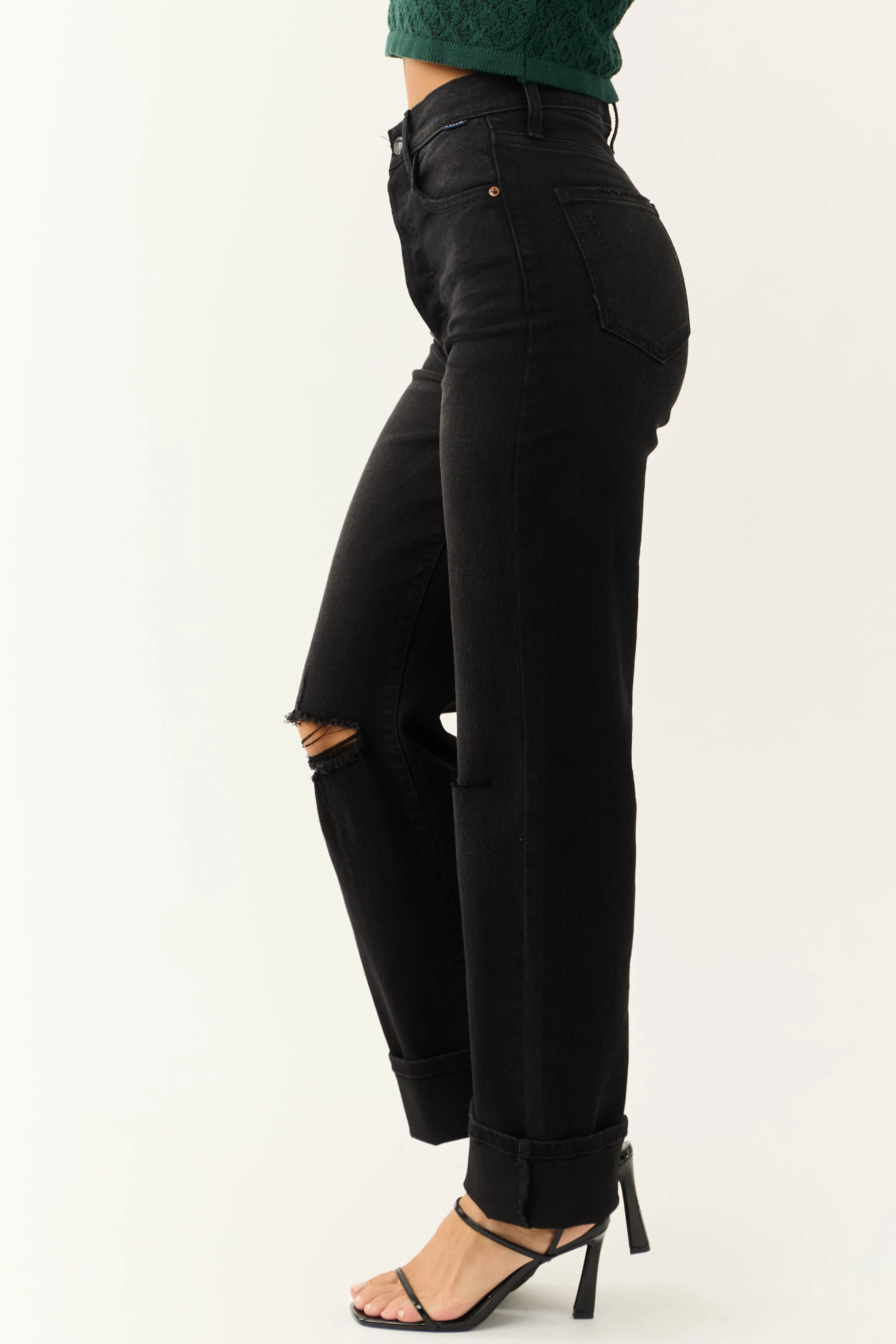 Cello Faded Black High Rise Torn Knee Dad Jeans sold by Lime Lush product image thumbnail 3