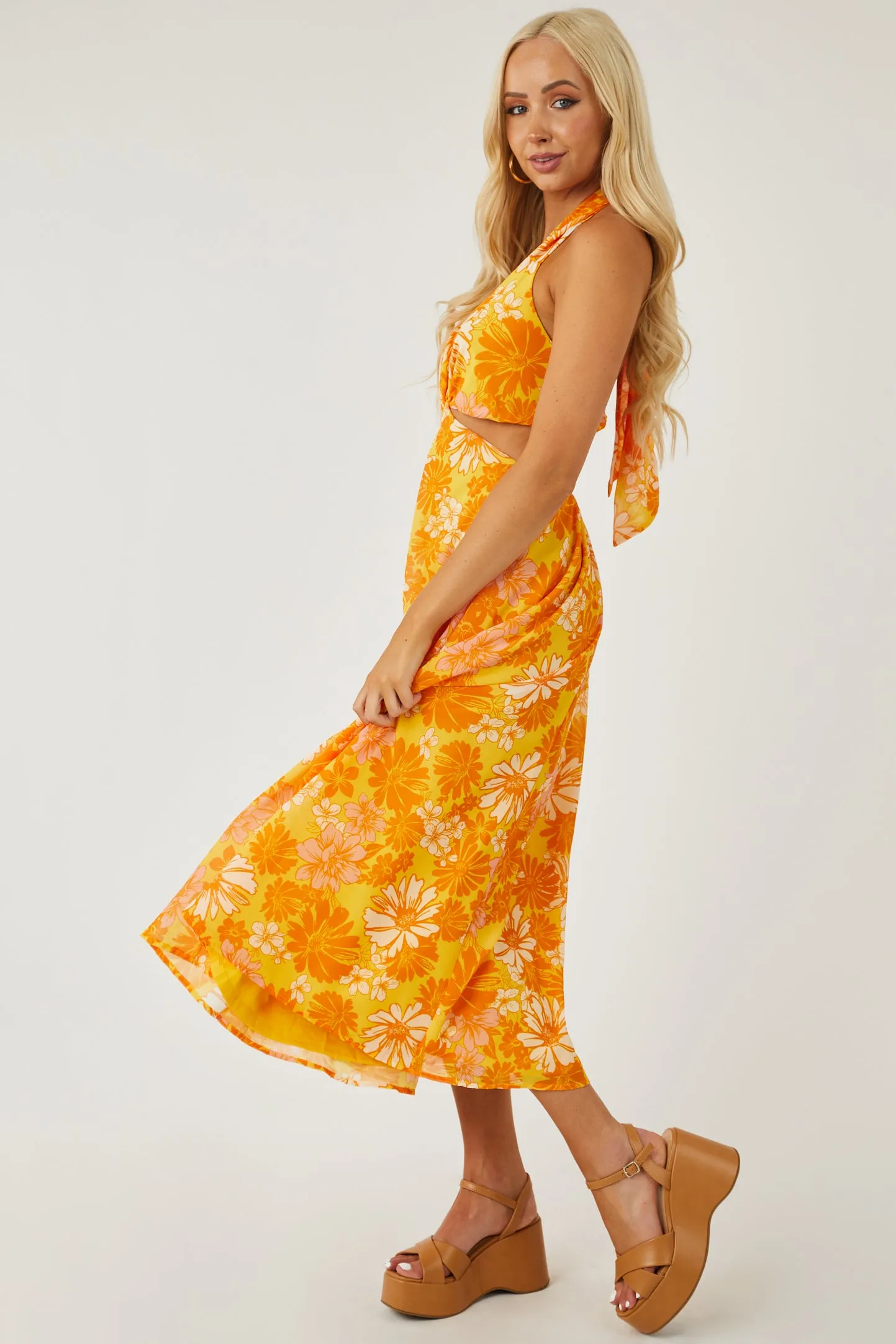 Flying Tomato Amber Floral Print Front Twist Midi Dress sold by Lime Lush product image thumbnail 3