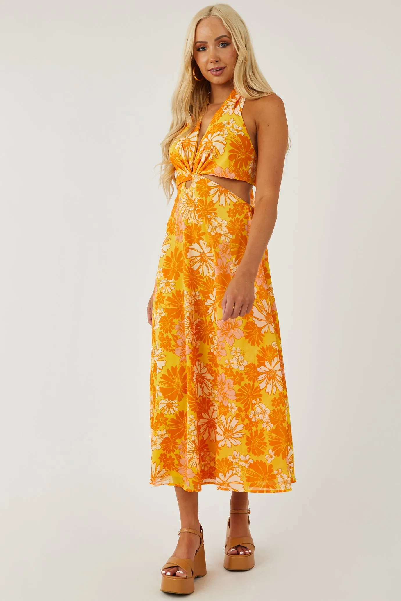 Flying Tomato Amber Floral Print Front Twist Midi Dress sold by Lime Lush product image thumbnail 2