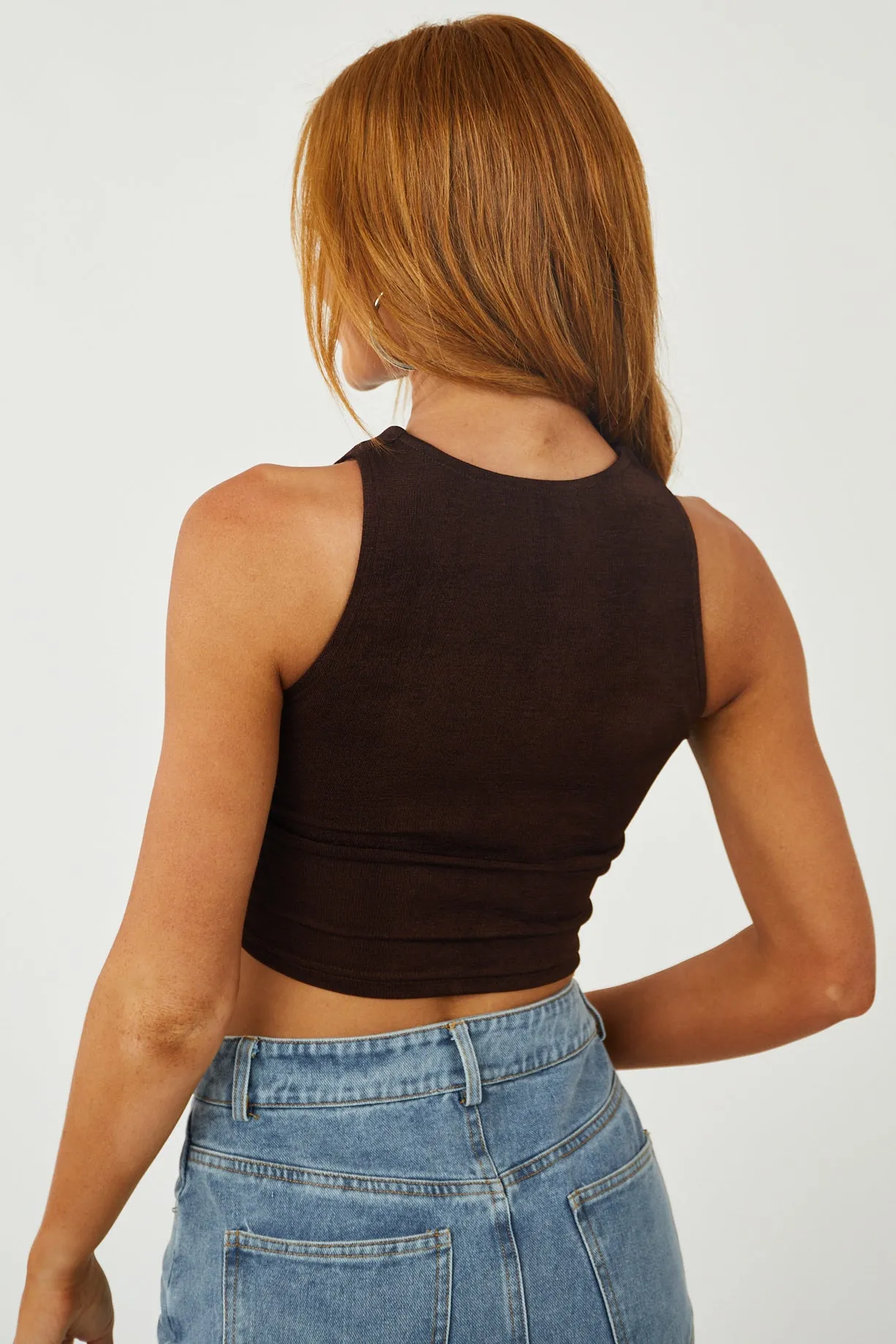 Chocolate Silky Knit Cut Out Cropped Tank Top sold by Lime Lush product image thumbnail 5