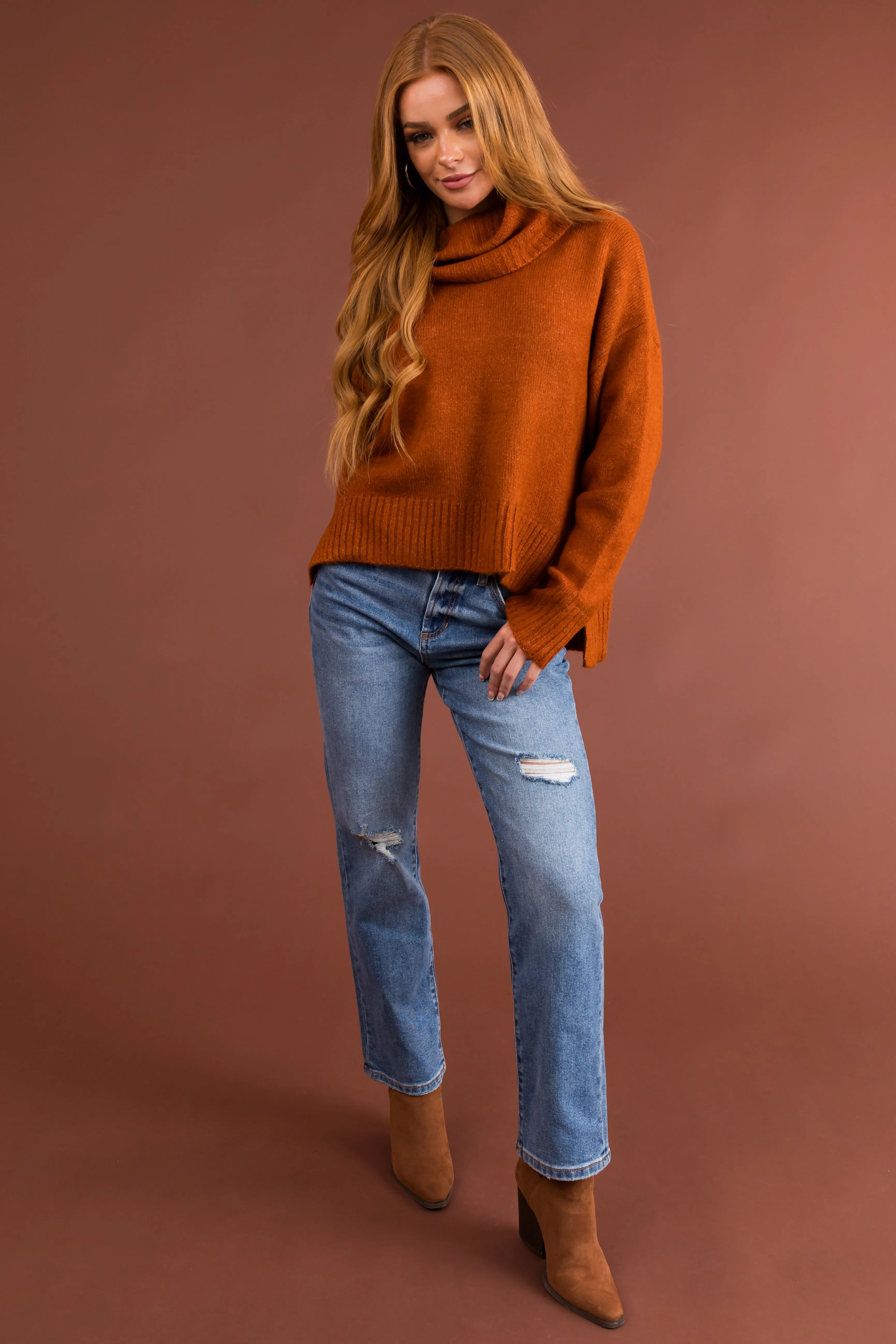 Spice Wide Turtleneck Side Slit Sweater sold by Lime Lush product image thumbnail 4
