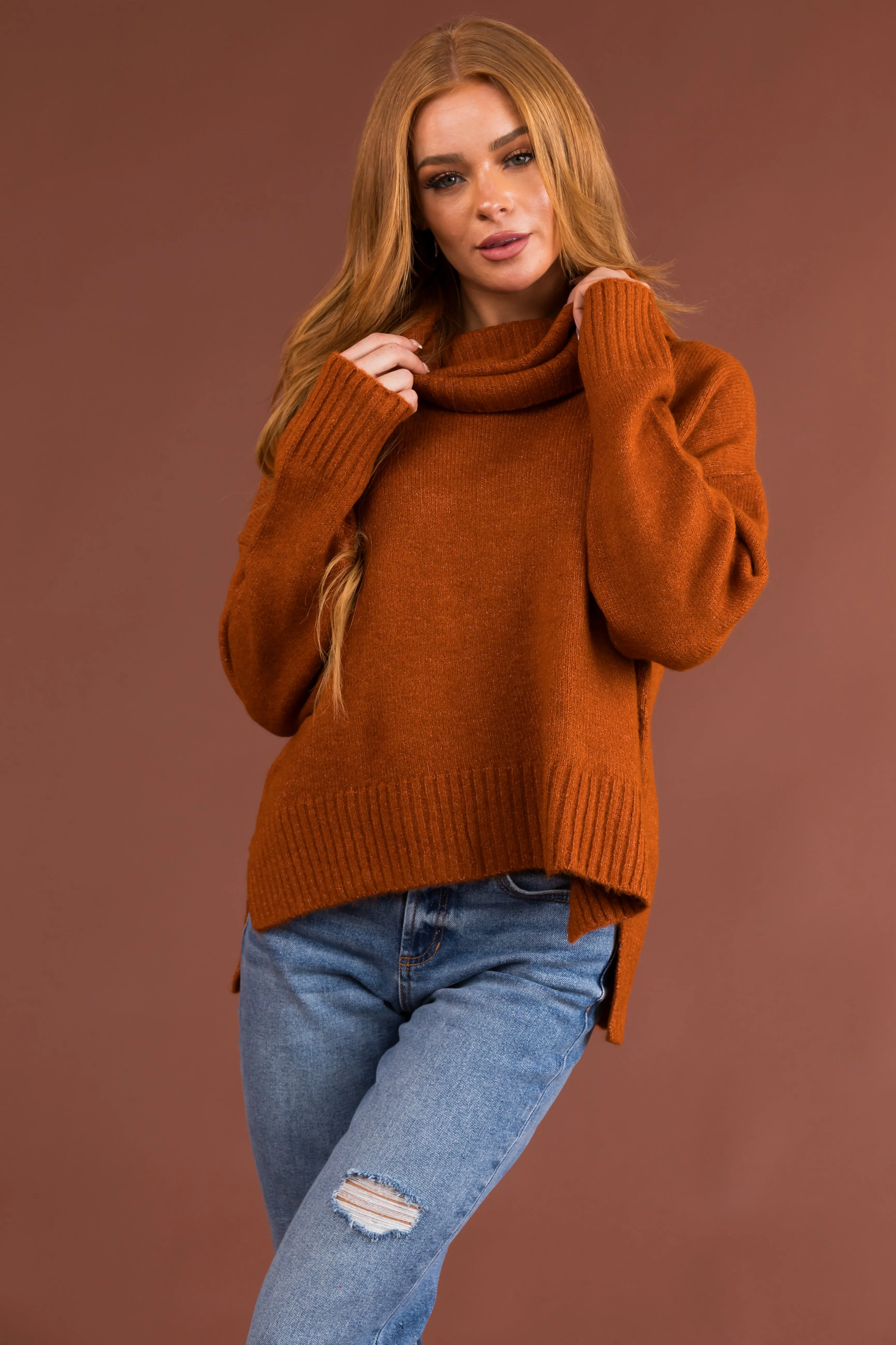 Spice Wide Turtleneck Side Slit Sweater sold by Lime Lush product image thumbnail 2