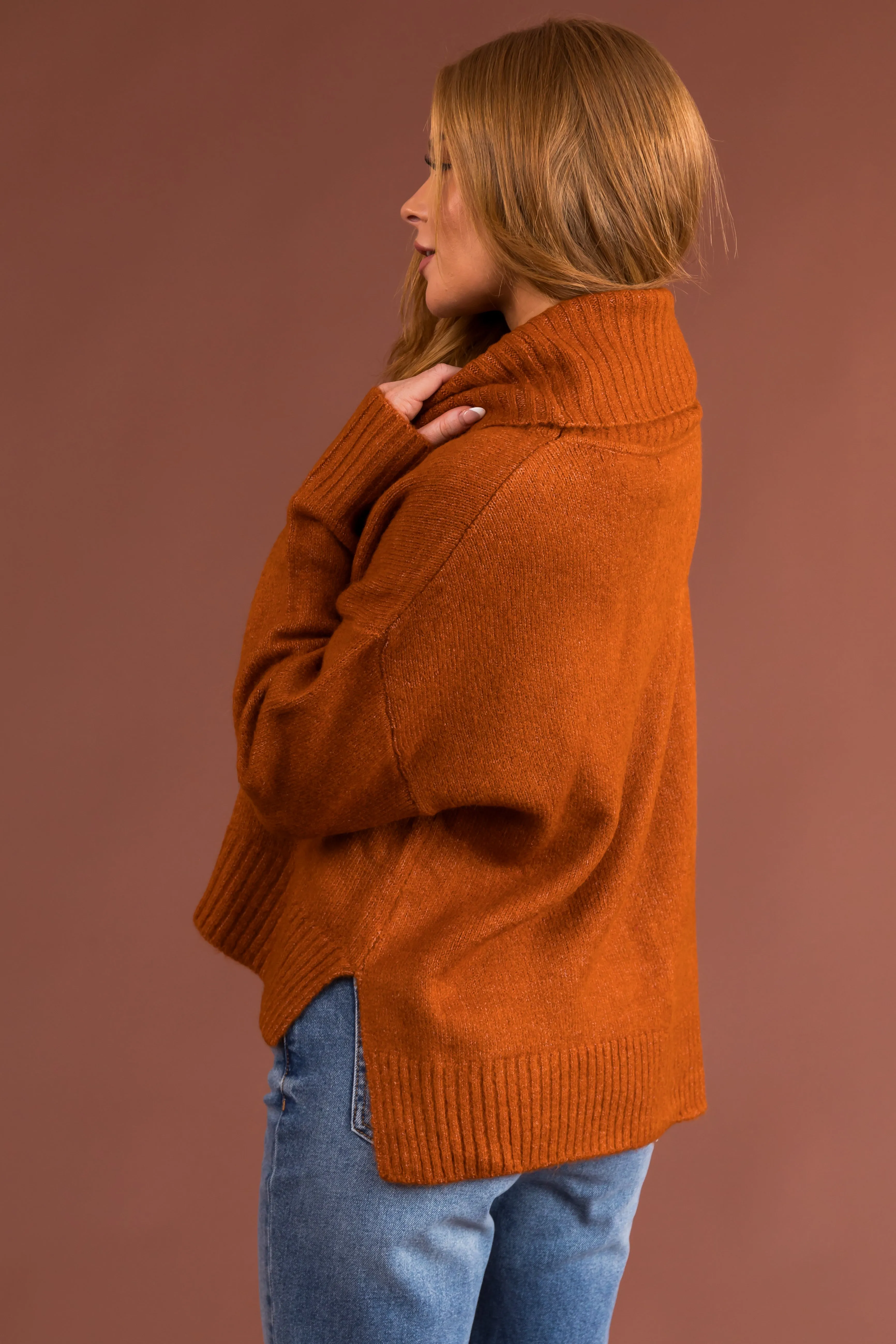 Spice Wide Turtleneck Side Slit Sweater sold by Lime Lush product image thumbnail 5