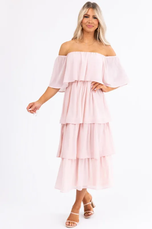 Cherry Blossom Off Shoulder Ruffle Midi Dress sold by Lime Lush