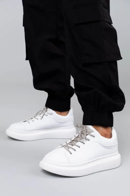 White Rhinestone Accented Tennis Shoes sold by Lime Lush